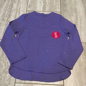 Ponytails purple long sleeves round neck asymmetric hem,L shirt for girls